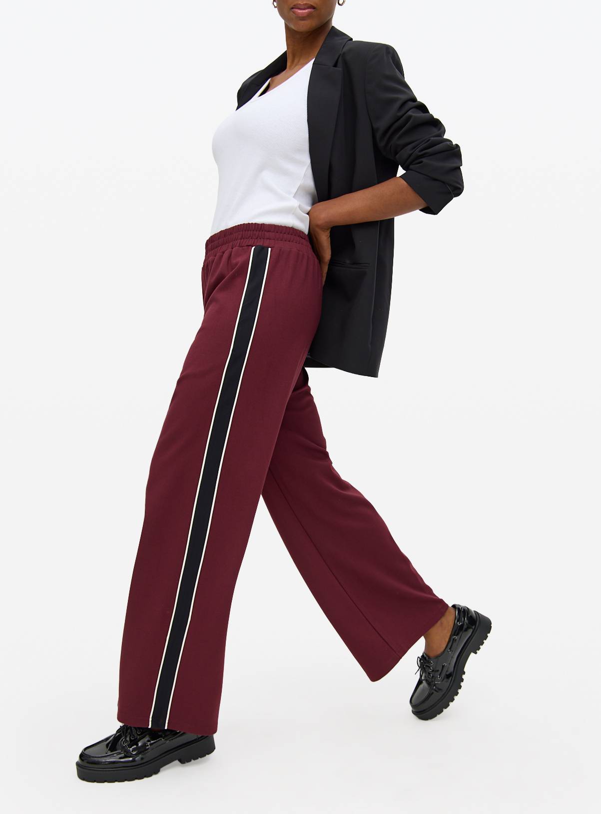 Burgundy Wide Leg Side Stripe Ponte Trousers 14 - Image 2